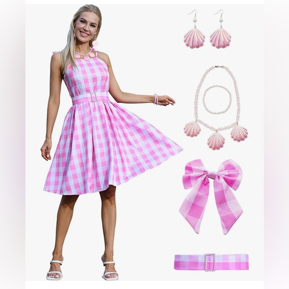 Pink Costume Dress 50s Vintage Outfits Halloween Party Cosplay with Accessories